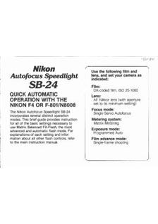 Nikon SB 24 manual. Camera Instructions.